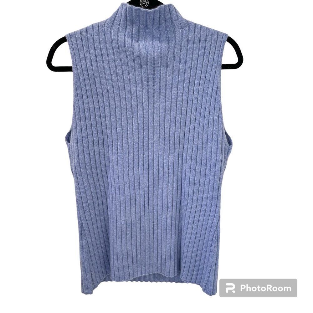 KHAITE Jolene Blueberry Blue Sleeveless Cashmere Turtleneck Sweater Size XL - Picture 5 of 16